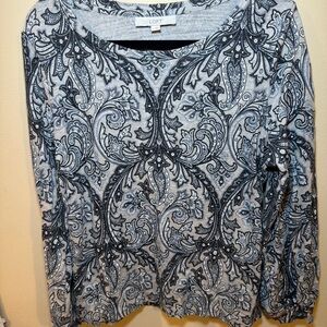 LOFT Women's Long Sleeve Top - Black and Gray Paisley